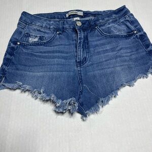 Refuge Distressed Blue Jean Shorts with frayed he size  6